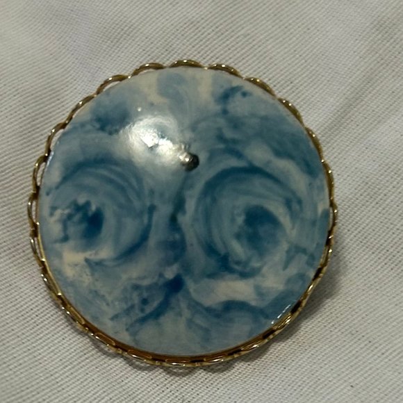Vintage Blue Rose Circle Disk Lapel Scarf Pin Brooch - Picture 4 of 7